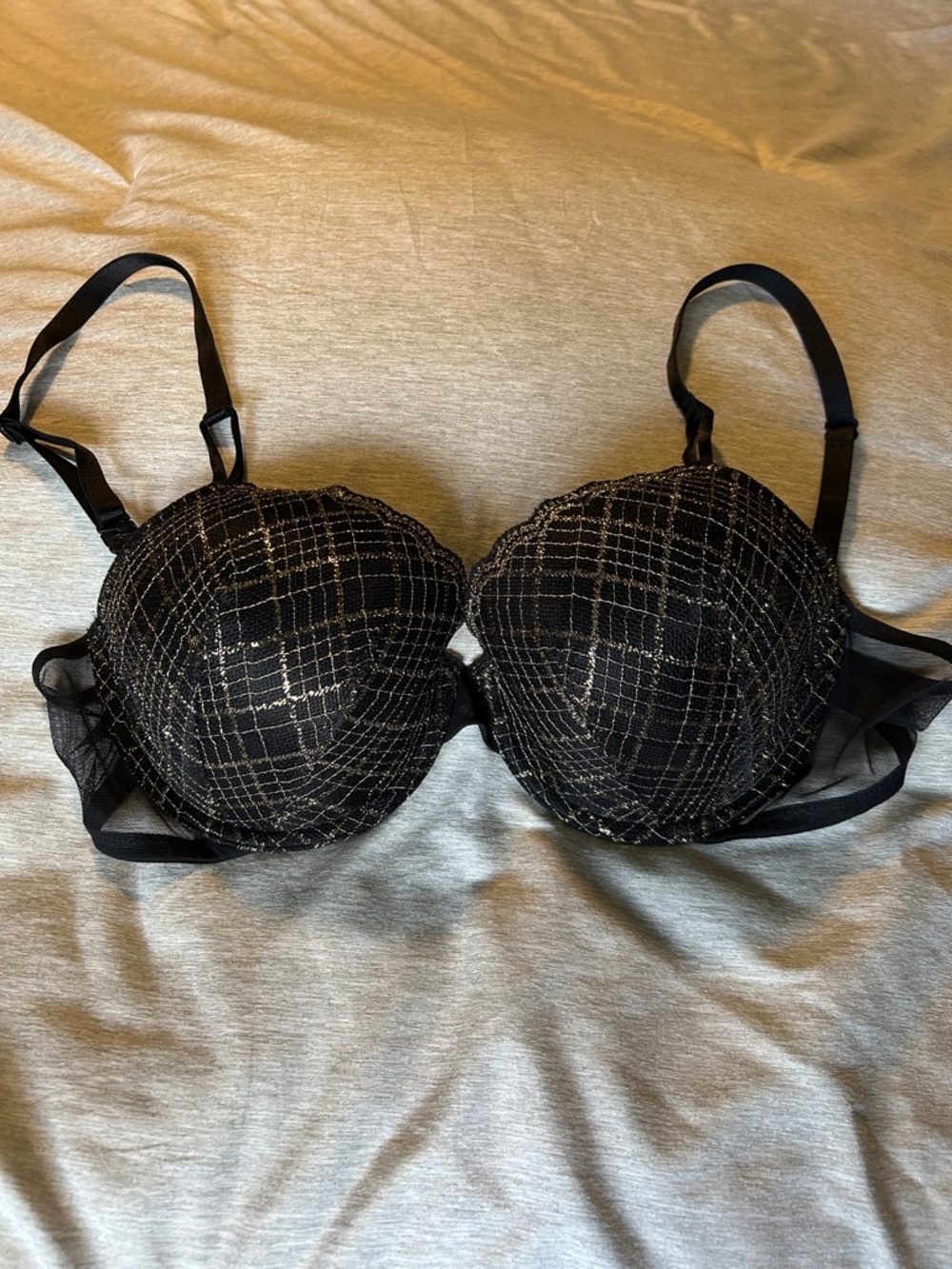 Black Sparkle Grid Push-Up Bra
